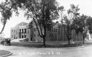 exterior view of the Bentson Bunker Fieldhouse, circa 1930s.