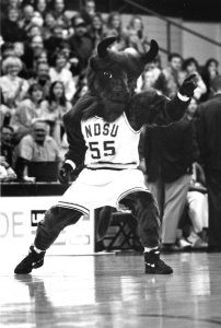 Thundar pumping up the crowd at a basketball game, circa 1990s [3]. 