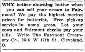 "Let Your Cows and Fairmont Checks Pay Your Bills" Advertisement, The Record-Argus. (Greenville, PA), April 8, 1943