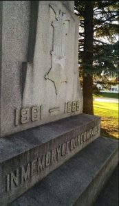 Island Park Civil War statue showing G.A.R. star and dates